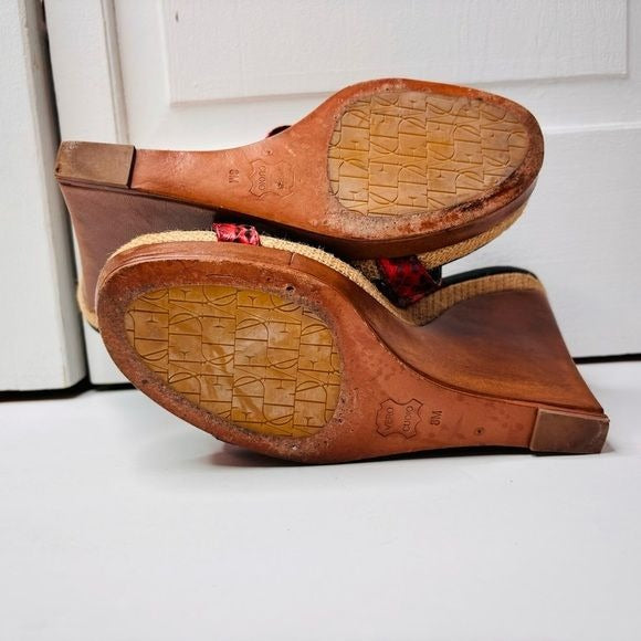 DIANE VON FURSTENBERG Snakeskin Print Wood Wedge Platform Sandals Size 8