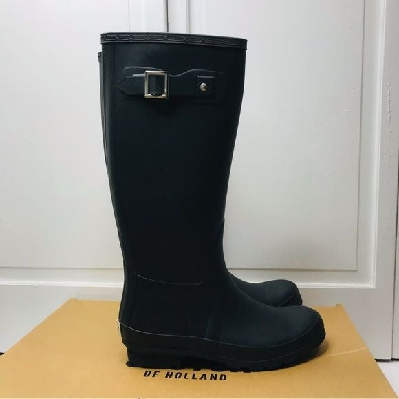 SCOTCH OF HOLLAND Black Tall Rubber Rain Boots Size 9 *NEW*