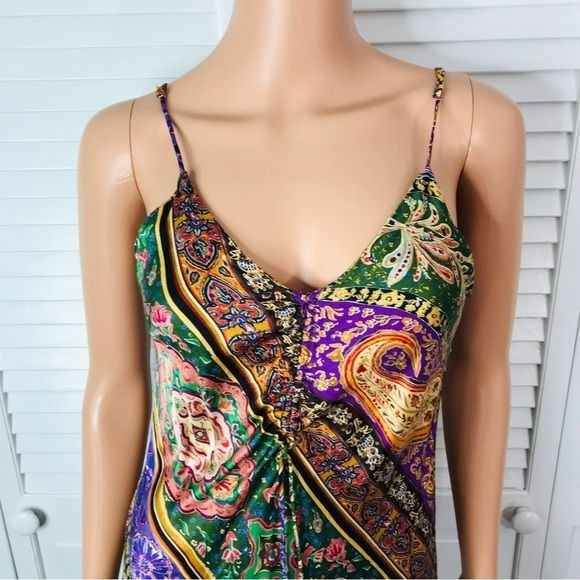 ZARA Multicolored Printed V-Neck Mini Dress Size S