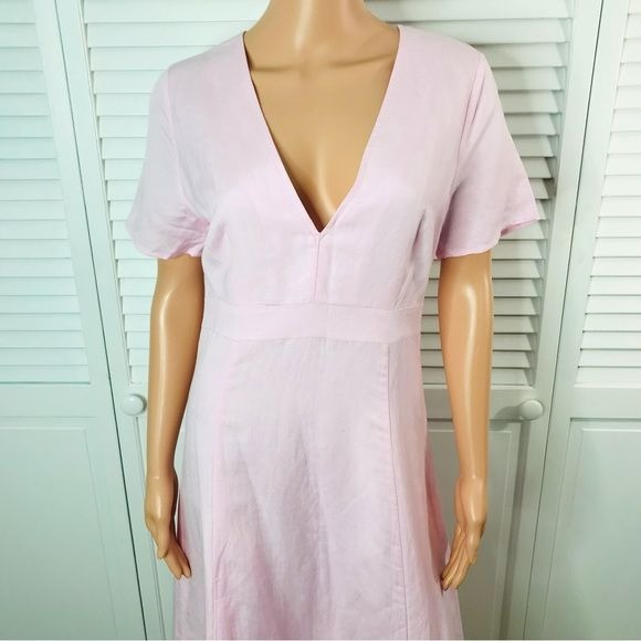 FIRST MONDAY Pink V-Neck Short Sleeve Dress Size S *NEW*