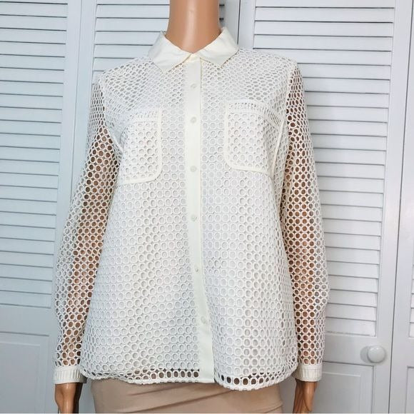 JOIE Merredin Ivory Mesh Button Down Blouse Size M