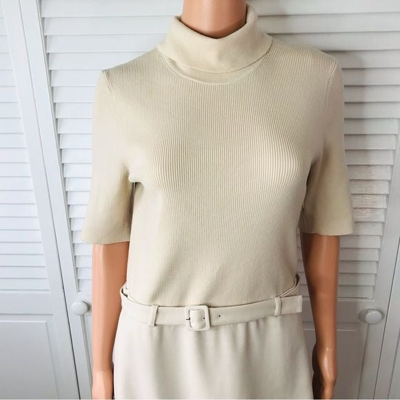 *New* THEORY Canvas Utility Wool Beige Knit Combo Dress With Pockets Size L