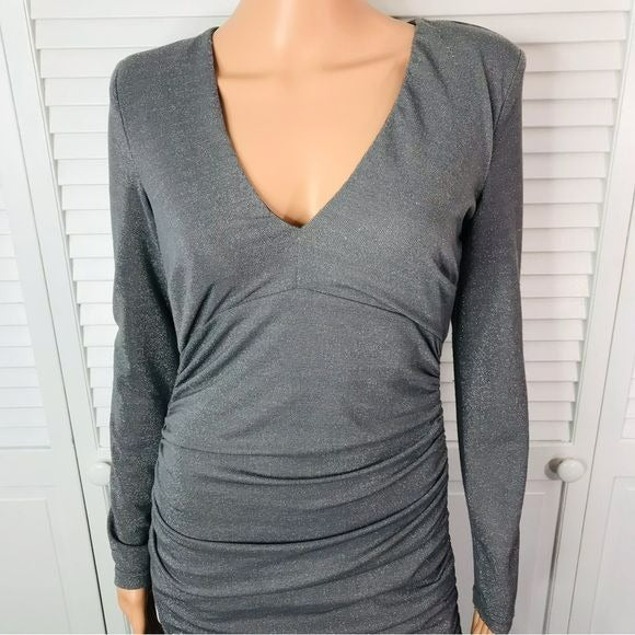 BARDOT Lorena Metallic V-Neck Long Sleeve Body-Con Dress Size M *NEW*