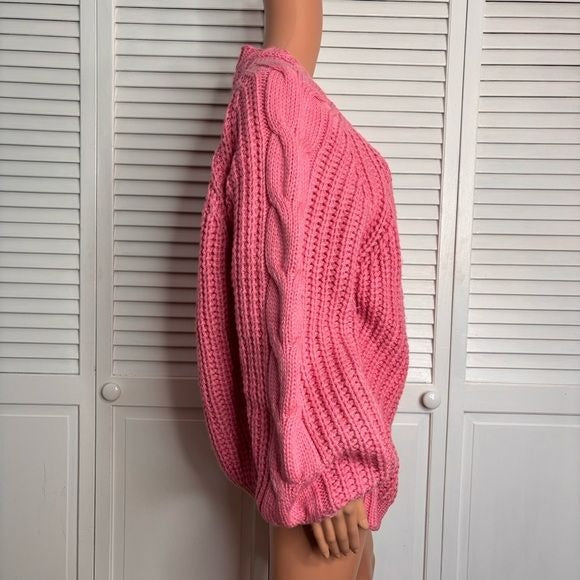 LINE & DOT Pink Cable Knit Open Front Oversized Cardigan Size Medium