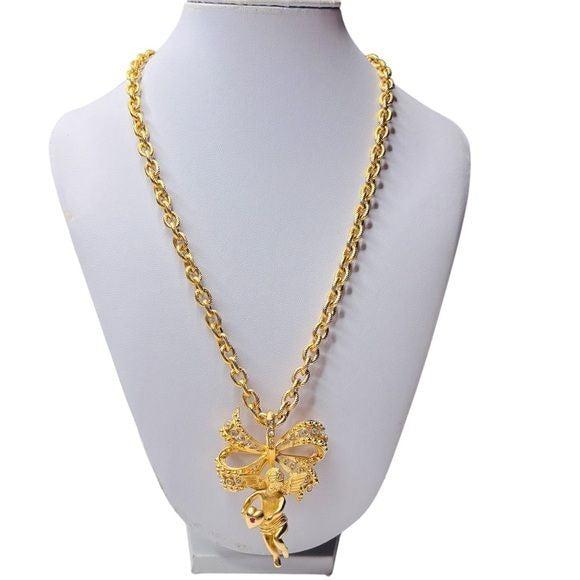 CAMROSE & KRISS 18K Gold-Plates Angel Cherub Pendant Necklace