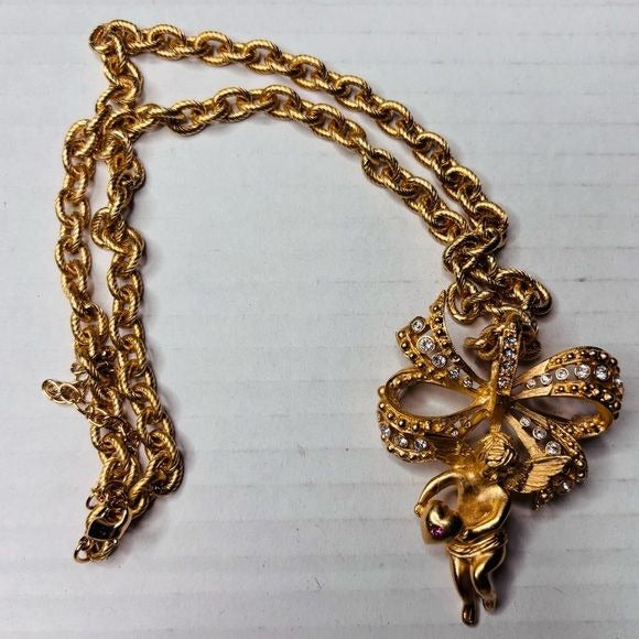 CAMROSE & KRISS 18K Gold-Plates Angel Cherub Pendant Necklace