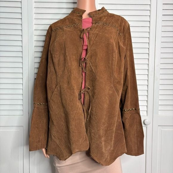 CHI By Faichi Brown Suede Stud Boho Leather Brown Jacket Size Large