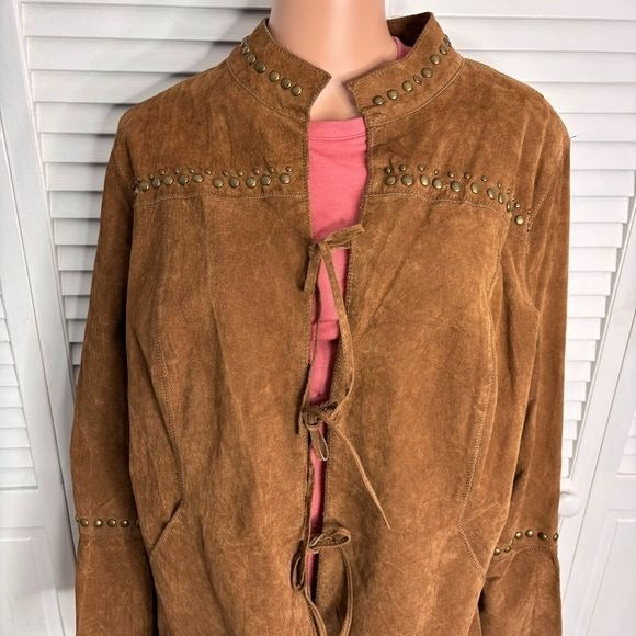 CHI By Faichi Brown Suede Stud Boho Leather Brown Jacket Size Large