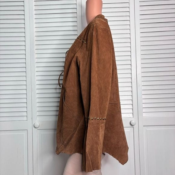 CHI By Faichi Brown Suede Stud Boho Leather Brown Jacket Size Large