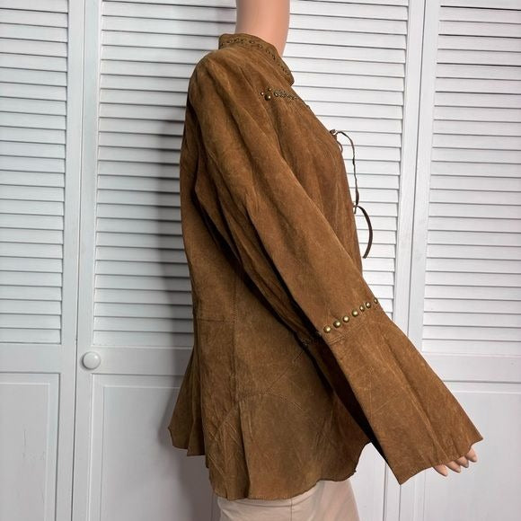 CHI By Faichi Brown Suede Stud Boho Leather Brown Jacket Size Large