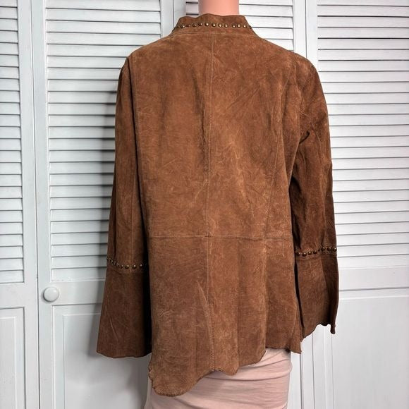 CHI By Faichi Brown Suede Stud Boho Leather Brown Jacket Size Large