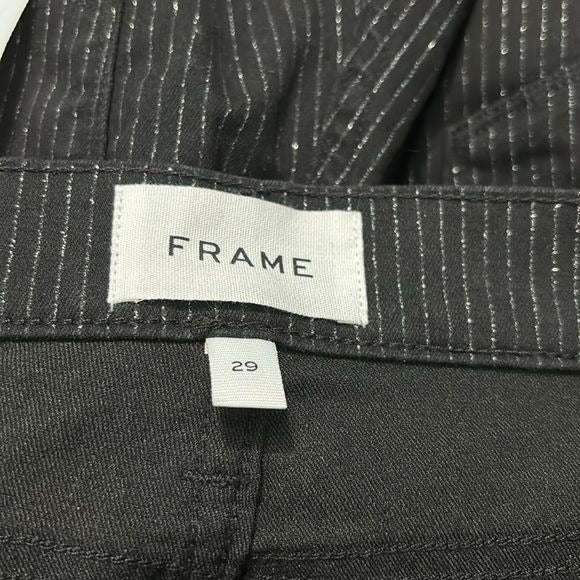 *NEW* FRAME Black Le High Straight Silver Pinstriped Jeans Size 29