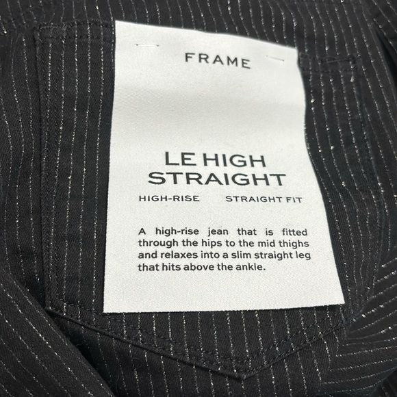 *NEW* FRAME Black Le High Straight Silver Pinstriped Jeans Size 29