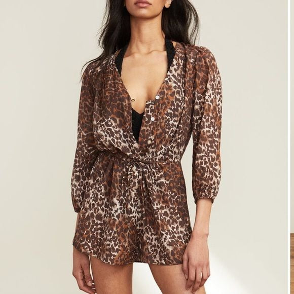 VERONICA BEARD Leopard Print Coraline Romper Size Large