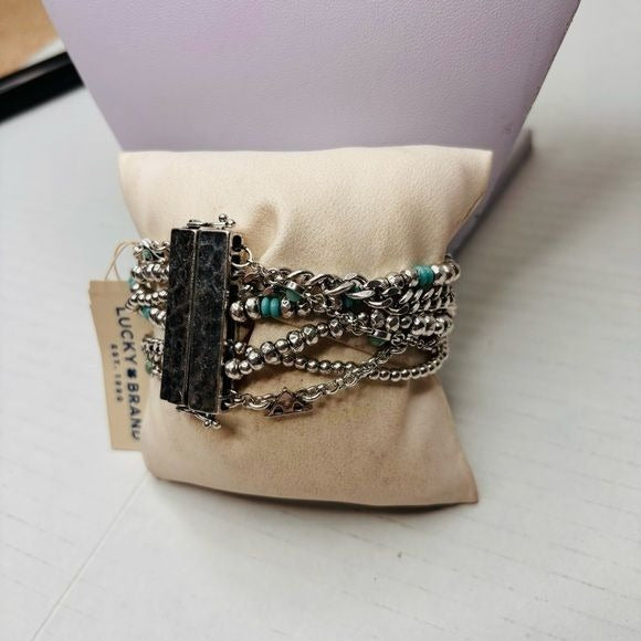 *NEW* LUCKY BRAND Silver Layered Turquoise Bead Bracelet