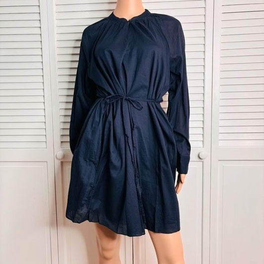 *NEW* REBECCA TAYLOR Navy Blue Long Sleeve Cotton Shift Dress Size M