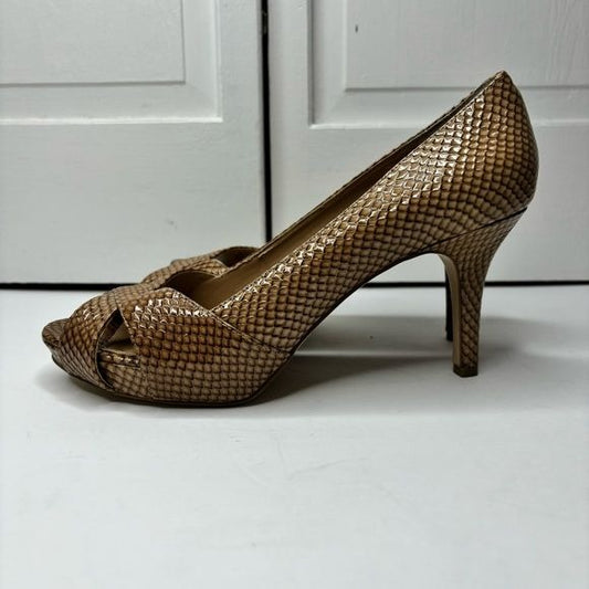 ARTURO CHIANG Alexis Snakeskin Leather Peep Toe Pumps