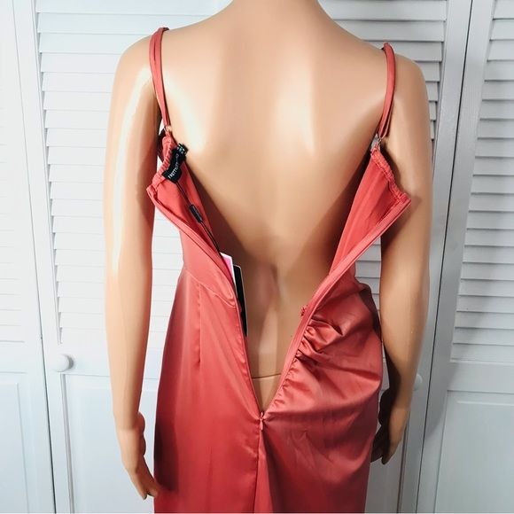 PRETTY LITTLE THING Coral Satin Midaxi Dress Size 6 *NEW*