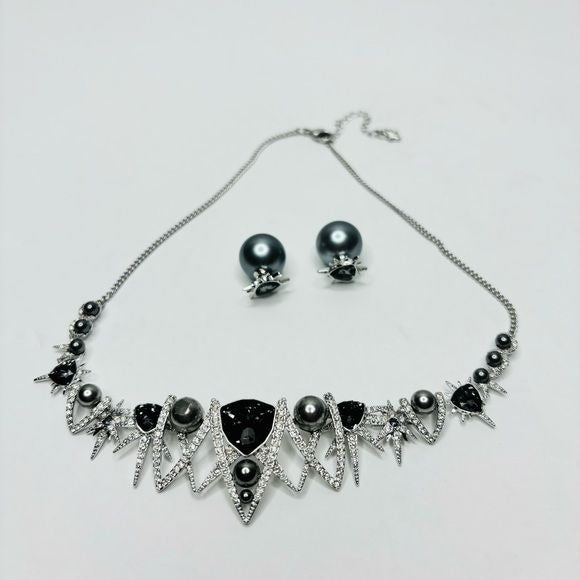 *NEW* SWAROVSKI Sign Fantastic Floral Spike Rhodium Plated Necklace & Earring Set