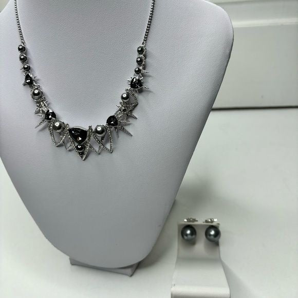 *NEW* SWAROVSKI Sign Fantastic Floral Spike Rhodium Plated Necklace & Earring Set