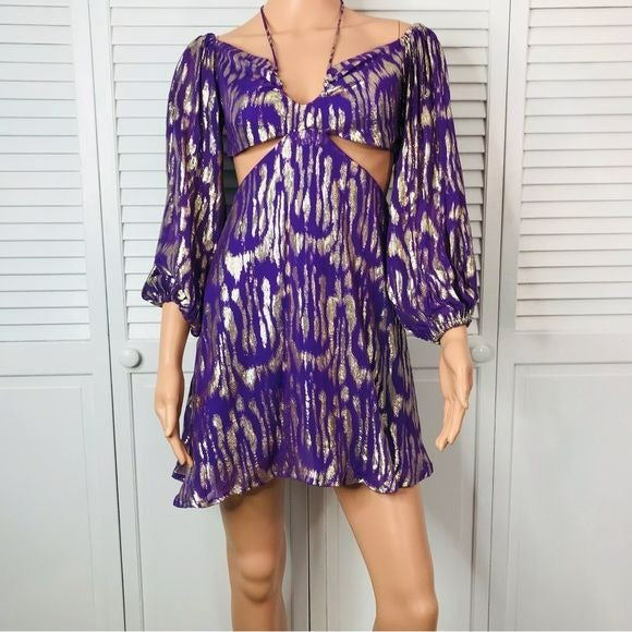 NASTY GAL Purple Zebra Jacquared Metallic Mini Dress Size 6 *NEW*