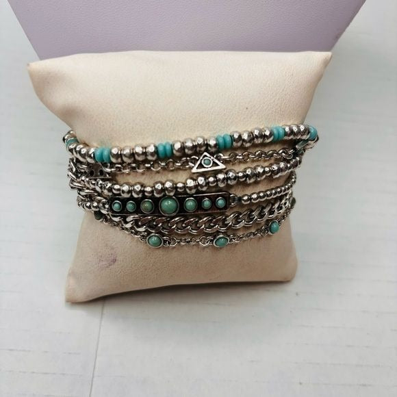 *NEW* LUCKY BRAND Silver Layered Turquoise Bead Bracelet