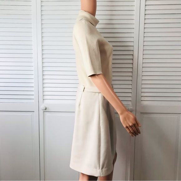 *New* THEORY Canvas Utility Wool Beige Knit Combo Dress With Pockets Size L