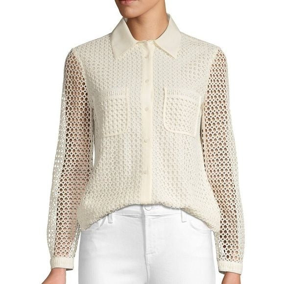 JOIE Merredin Ivory Mesh Button Down Blouse Size M