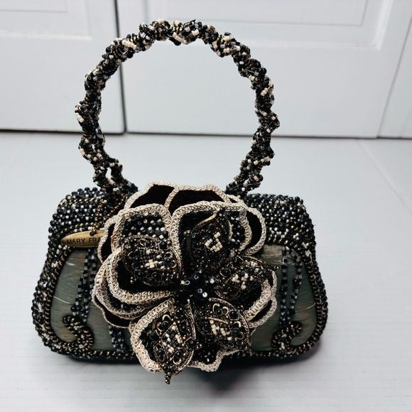 MARY FRANCES Dark Multi-Toned Vintage Beaded Floral Evening Clutch