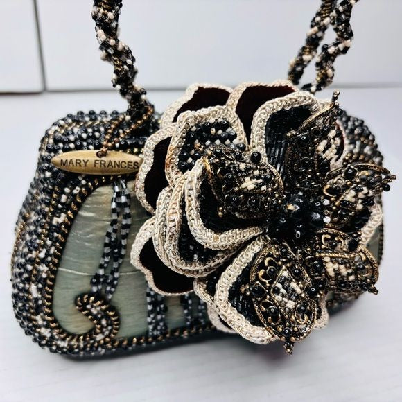 MARY FRANCES Dark Multi-Toned Vintage Beaded Floral Evening Clutch