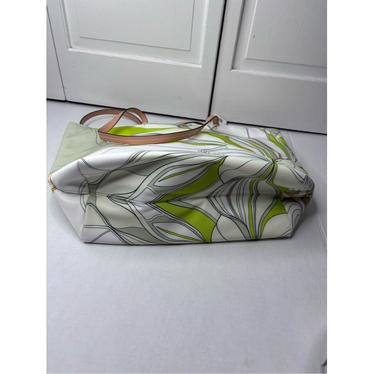 New TORY BURCH Floral Green Abstract Printed Nylon Zip Tote Bag