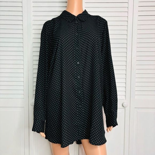 *NEW* LANE BRYANT Black White Polka Dot Button Down Blouse Size 18/20