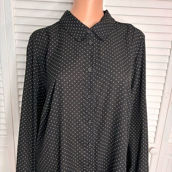 *NEW* LANE BRYANT Black White Polka Dot Button Down Blouse Size 18/20