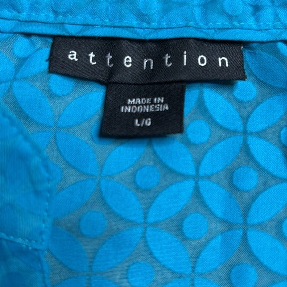 ATTENTION Semi Sheer Short Sleeve Button Down Blouse in Blue Size Large