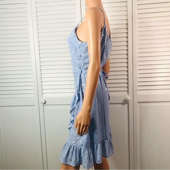 DOLLHOUSE Blue Silver Star Wrap Dress Size M