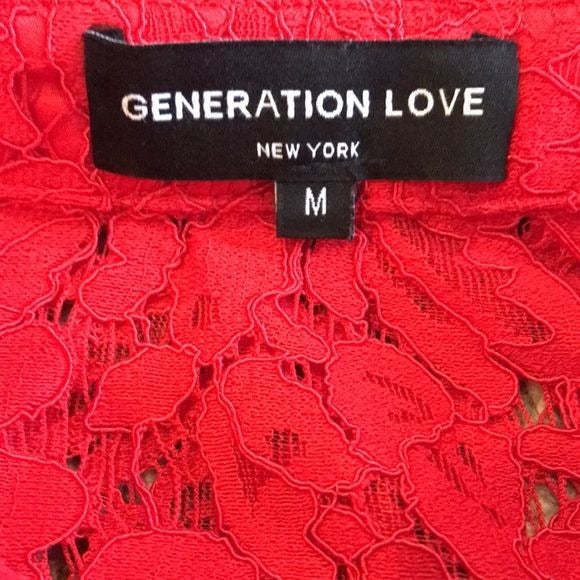 GENERATION LOVE Valencia Lace Red Sheer Blouse Size M