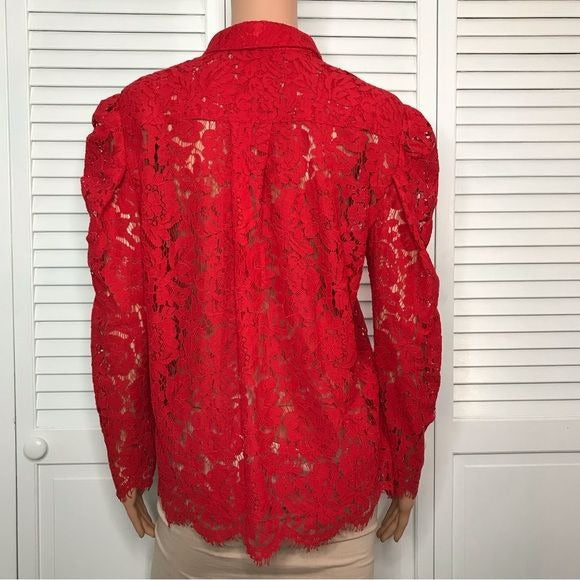 GENERATION LOVE Valencia Lace Red Sheer Blouse Size M