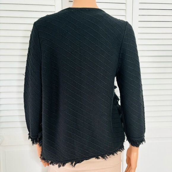 *NEW* T TAHARI Black Fringe Knit Sweater Cardigan
