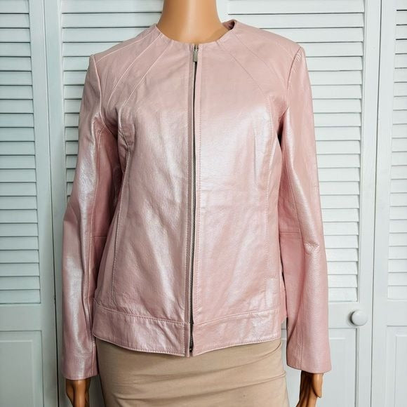 DIALOGUE Metallic Pink Leather Jacket Size Small