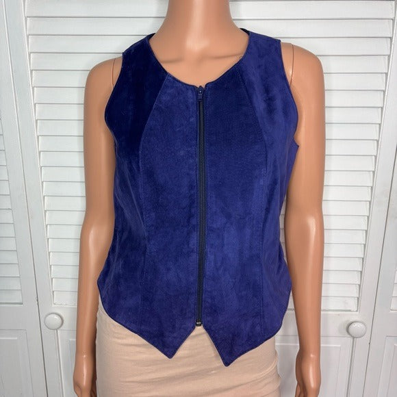 DANIER Vintage Royal Purple Suede Leather Zip-Up Sleeveless Vest Size XS