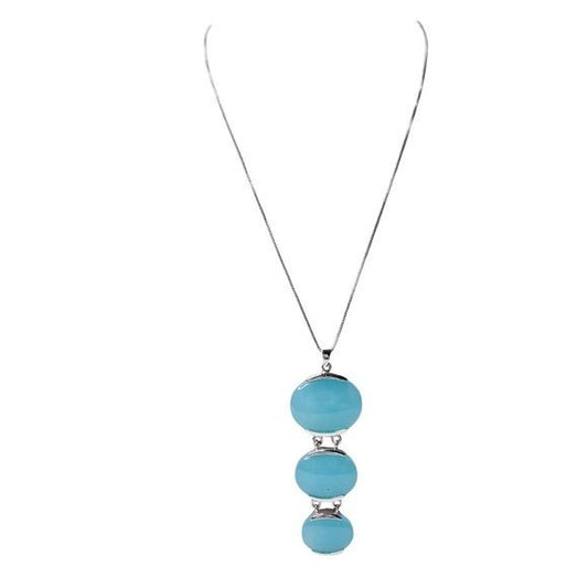 Sterling Silver Three Light Blue Chalcedony Necklace