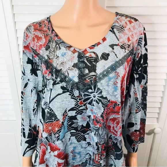 ONE WORLD Multicolor Floral Lightweight Sweater Tunic Size 1X *NEW*