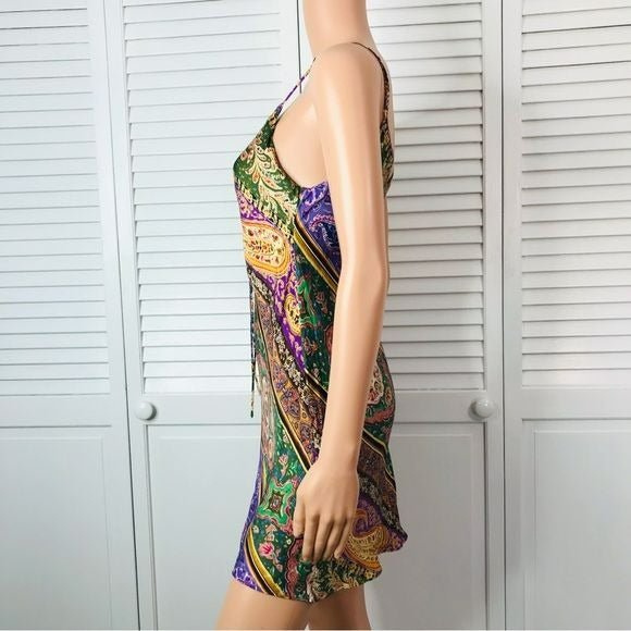 ZARA Multicolored Printed V-Neck Mini Dress Size S