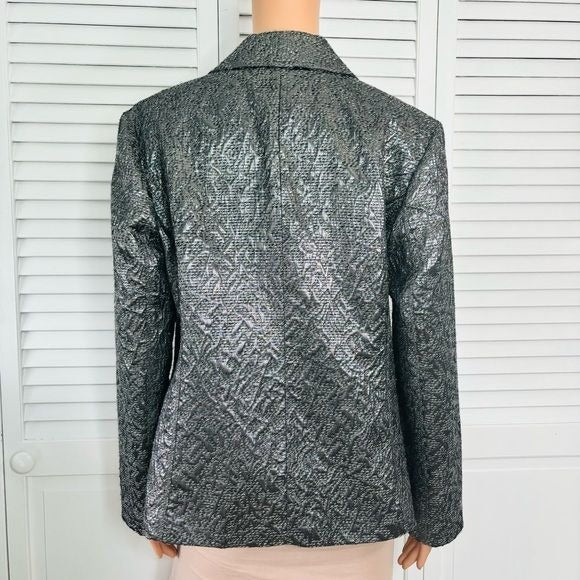 CHICO’s Silver Metallic Textured Blazer Size Large