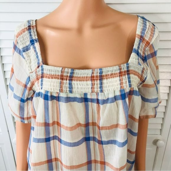 ALEXANDER JORDAN Cream Multi Plaid Lightweight Blouse Size S *NEW*