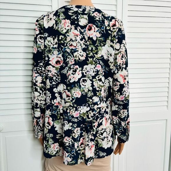 *NEW* ROZ & ALI Navy Blue Floral Blouse Size Medium