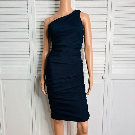 *NEW* LOVE BY DESIGN Navy One-Shoulder Bodycon Midi Dress Size XS