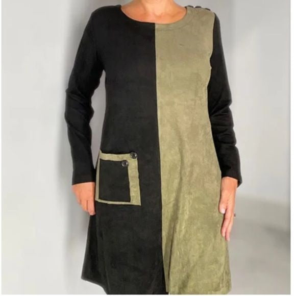 *NEW* ETHYL Faux Suede Colorblock Popover Dress Size S