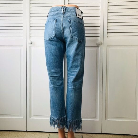 3x1 NYC Stella Straight Crop Fringe Blue Jeans Size 26 *NEW*
