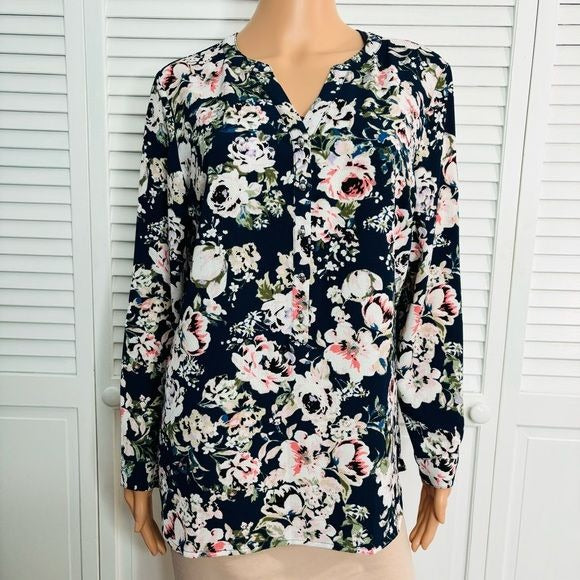 *NEW* ROZ & ALI Navy Blue Floral Blouse Size Medium